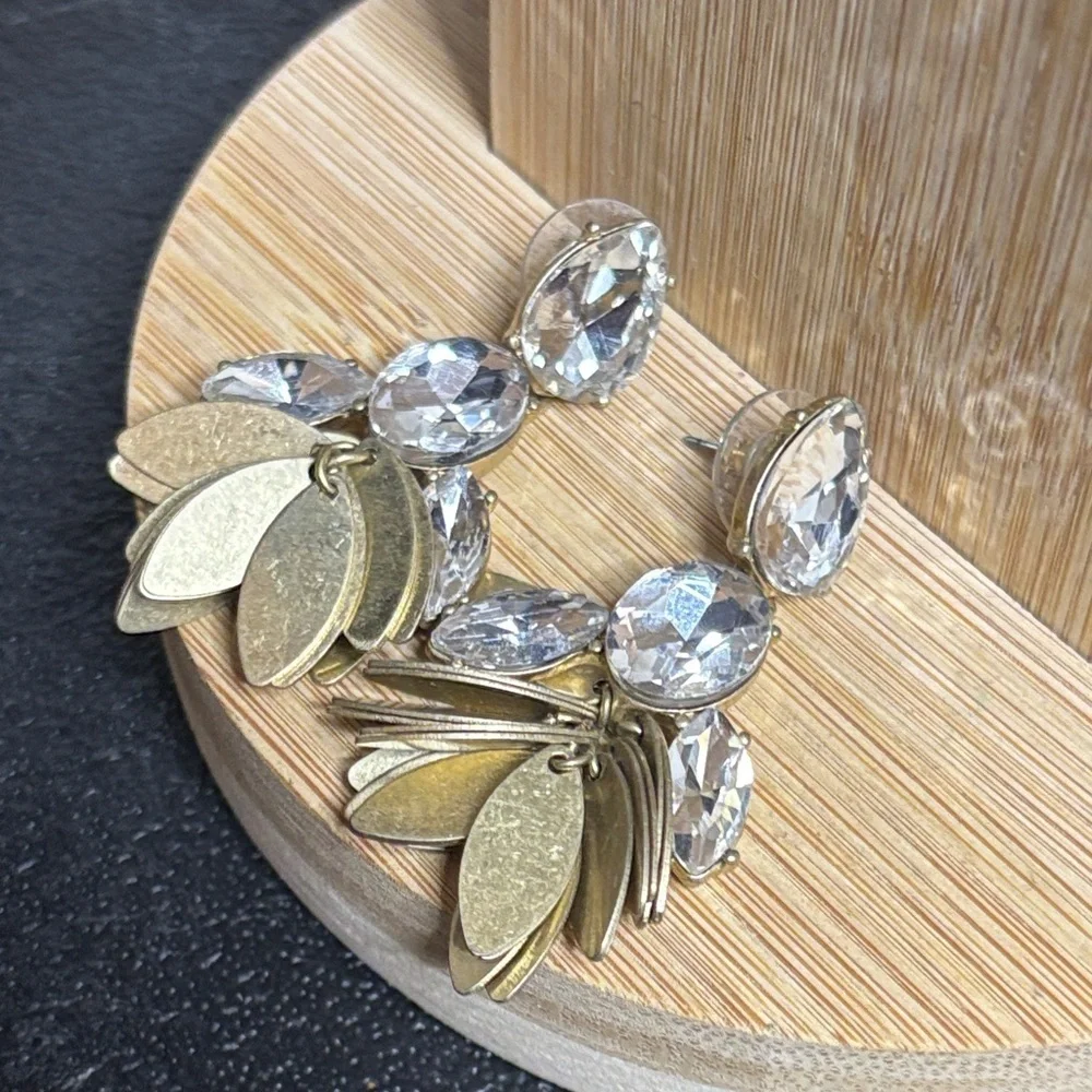 J. Crew Elegant Gold Clear Crystal Chacha Dangle Earrings